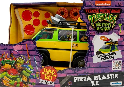Miniatura 2 de Teenage Mutant Ninja Juguete de tortugas, vehículo RC Pizza Blaster con 6 lanzadores de pizza de espuma, juguete de control remoto TMNT para niños