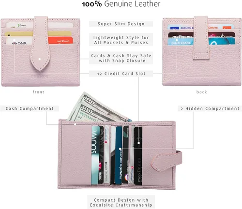 Miniatura 4 de Grande -3803 Cartera unisex, Rosa pálido, Cartera delgada de cuero con cierre a presión pequeño