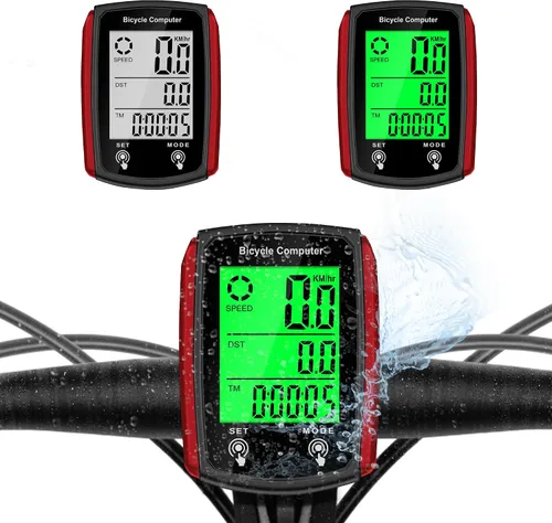 Computadora de bicicleta y odómetro de bicicleta con cable MPH KM/H Velocímetro de bicicleta con despertador automático de velocidad de ciclismo Rojo
