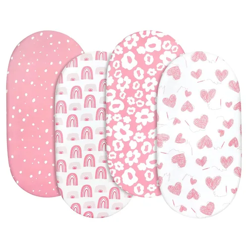 Miniatura 13 de Gllquen Baby Paquete de 4 sábanas de moisés, transpirable y acogedora, sábana bajera elástica para cuna de viaje, patrón floral de moda, sábanas