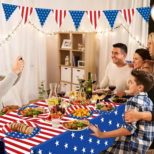 Miniatura 3 de Suministros de fiesta patriótica, juegos de decoración de fiesta patriótica de bandera americana, platos y servilletas de papel del 4 de julio