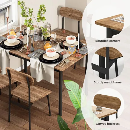 Miniatura 4 de furlinkhm Juego de mesa de comedor de cocina para 4, moderno juego de mesa y sillas de comedor rectangulares de 5 piezas, juego de mesa de metal