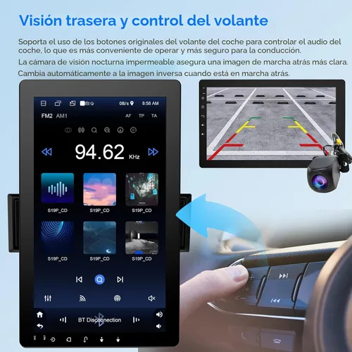 Miniatura 5 de Estéreo de coche con pantalla táctil giratoria de 10.1 pulgadas, Android 13, inalámbrico CarPlay/Android Auto, CPU de 4 núcleos, 2GB+32GB
