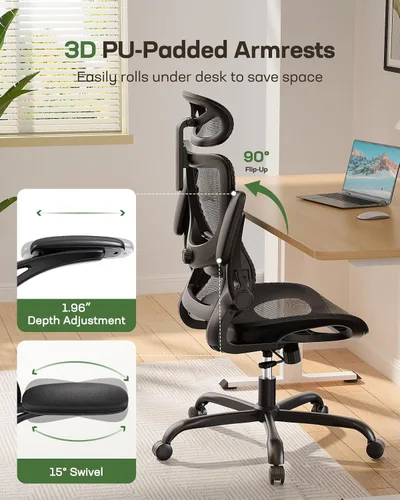 Miniatura 5 de Marsail Silla de Oficina Ergonómica de Malla con Respaldo Alto, Silla de Escritorio para Oficina en Casa con Soporte Lumbar Adaptativo