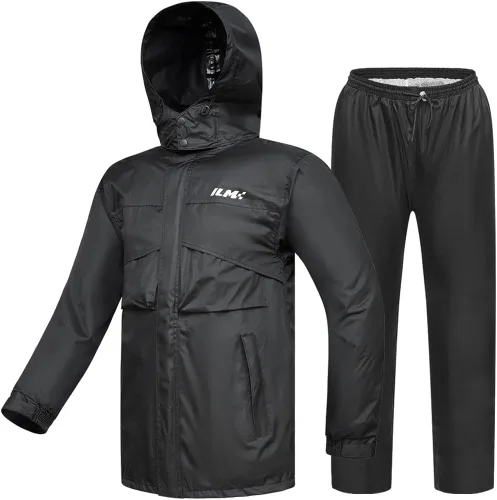 Miniatura 16 de ILM traje de lluvia para motocicleta, impermeable, 6 bolsillos, 2 piezas, chaqueta y pantalones, para hombre Verde del ejército-hombres