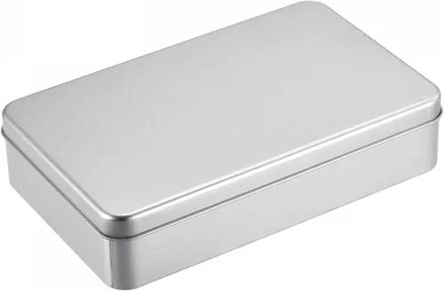 Miniatura 10 de uxcell Caja de Lata de Metal, 3.54" x 3.54" x 2.17" Recipientes Rectangulares Vacíos de Hojalata con Tapas, Tono Plateado, para Organizador