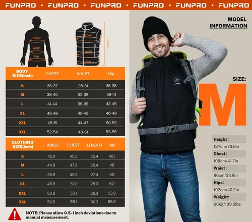 Miniatura 6 de FUNPRO Heated Vest men, Lightweight Heated Jacket with 10000mAh Battery Pack, 5 in 1 Smart Controller, Lights-out Design
