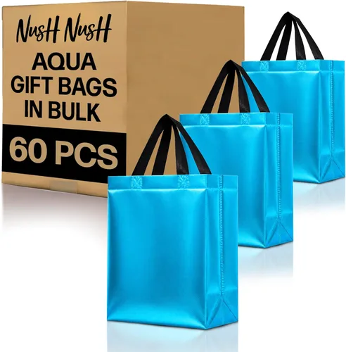 Miniatura 24 de Nush Nush Bolsas de regalo de color azul aguamarina de gran tamaño – Juego de 30 bolsas de regalo azul claro brillante con asas a granel – Bolsa
