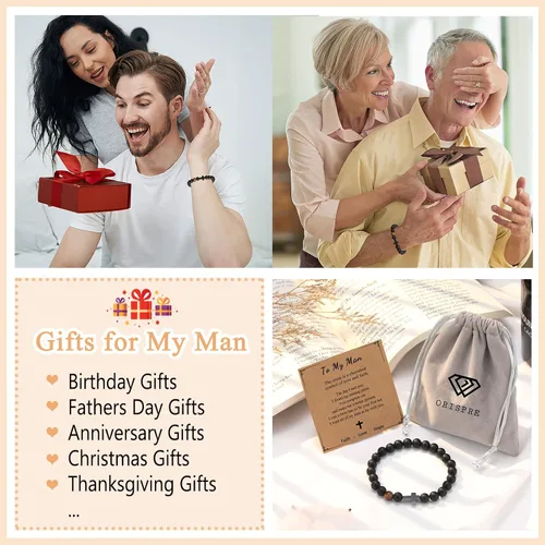 Miniatura 6 de ORISPRE Pulsera de cruz para hombre, regalo para hombre, para hijo, nieto, papá, marido, padrino, hombres, cumpleaños, graduación, jubilación