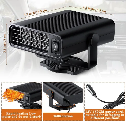 Miniatura 2 de Calentador portátil de automóvil de 2 piezas de 12 V y 150 W para enchufar el encendedor de cigarrillos, descongelador de parabrisas giratorio