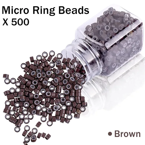 Miniatura 5 de Duufin Kit de extensiones de cabello, 500 piezas de cuentas de micro anillo marrón, 1 alicates de microcuentas, 2 ganchos, aguja de tracción, 4