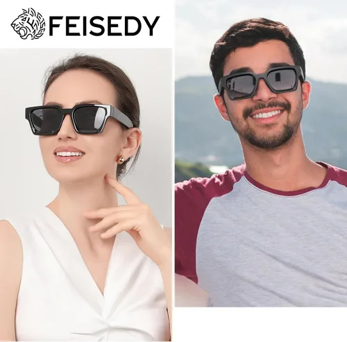 Miniatura 77 de FEISEDY Gafas de sol cuadradas retro de los años 90 para mujeres y hombres, gafas de sol rectangulares gruesas de moda con protección UV400 B2385