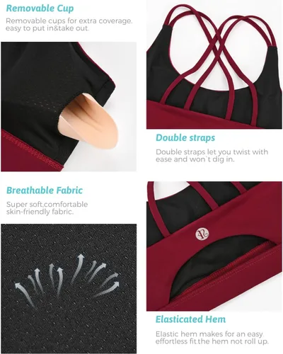 Miniatura 152 de Brasieres deportivos para mujer, con relleno, tipo camiseta sin mangas, sexis, con espalda cruzada, de alto impacto, largos, ideales para practicar