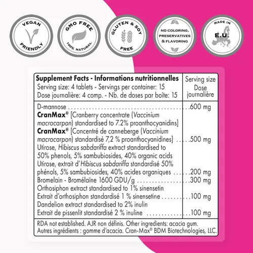 Miniatura 3 de Supersmart - U-Tract Forte - con D-manosa y bromelina Sin OMG y sin gluten - 60 tabletas