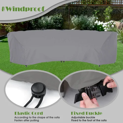 Miniatura 3 de Funda de sofá curvada impermeable para muebles de exterior, sofá de media luna, protector con cordón elástico resistente al viento para patio