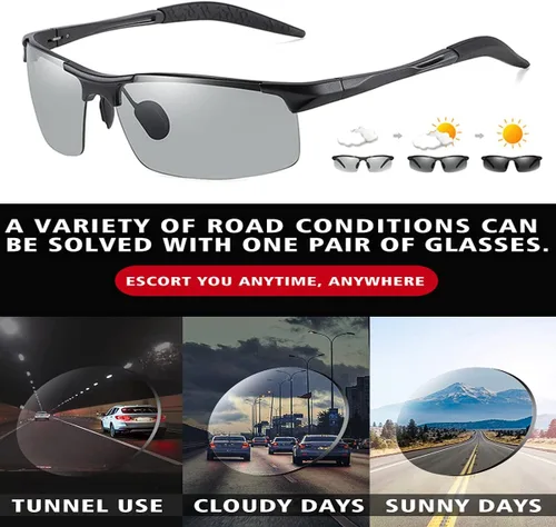 Miniatura 5 de Gafas de sol fotocromáticas para hombres y mujeres, gafas de sol deportivas para conducción, pesca, ciclismo, antirreflejos Marco negro