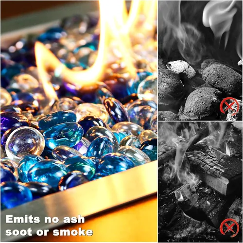 Miniatura 2 de Hisencn Cuentas de vidrio de fuego para hoguera de 1/2 pulgada, rocas de vidrio de fuego azul mezclado para chimenea de gas propano o natural