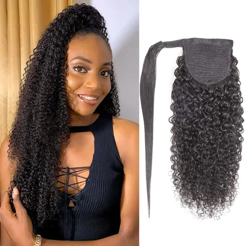 Miniatura 37 de Extensiones de pelo rizado con cordón para cola de caballo, extensiones de cabello humano para mujer con dos clips 1B# 120g/set (71cm)
