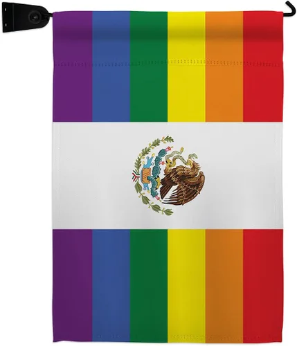 Miniatura 9 de Bandera de jardín de arpillera de Orgullo de México LGBT arco iris amor gay bisexual pequeño regalo decorativo patio casa pancarta de doble cara