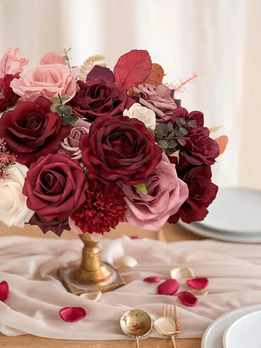 Miniatura 120 de FACINOC Ramos de Rosas Artificiales Naranjas, Juego de Caja de Flores Artificiales con Tallos para DIY, Bodas, Despedidas de Soltera, Decoraciones