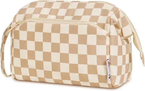 Miniatura 10 de Narwey - Bolsa grande de maquillaje con cremallera de apertura completa, organizador de cosméticos de viaje para mujeres y niñas, Azul grisáceo.