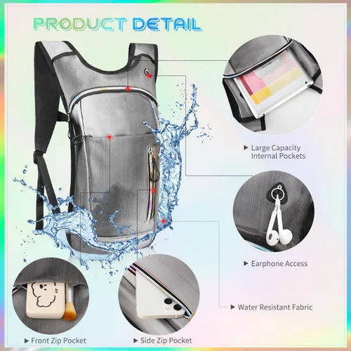 Miniatura 2 de Mochila de hidratación con vejiga de agua de 2 L, mochila de agua para raves, paquete de hidratación de aislamiento ligero para hombres y mujeres