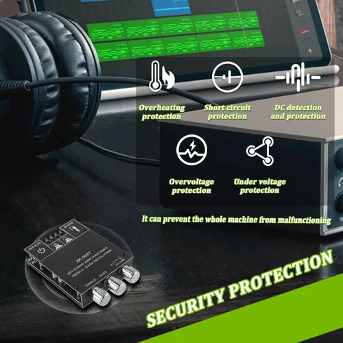 Miniatura 6 de Placa de amplificador Bluetooth de 50W+50W con control de agudos y graves, chips TPA3116D2, DC 9-24V, entradas BT y AUX, amplificador estéreo de 2.0
