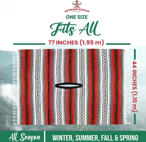 Miniatura 29 de Artisans Bazaar Poncho tradicional mexicano de Baja para hombres y mujeres, auténtico sarape de Gaban, manta de vaquero Pancho Jorongo