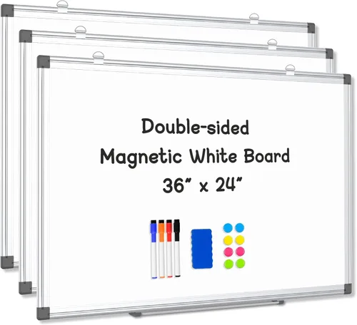 Miniatura 8 de Pizarra blanca grande de borrado en seco para pared, 60 x 40 pulgadas, pizarra magnética de doble cara con bandeja larga para bolígrafos, pizarra