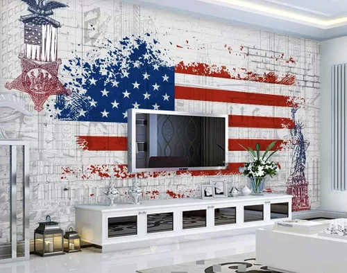 City Wallpaper USA Flag Wall Mural New York City Wall Decor Statue of Liberty Wall Art Modern Country Home Decor Cafe Design