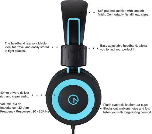Miniatura 3 de noot products Auriculares para niños K11 plegables estéreo sin enredos de 5 pies de largo cable de 0.138 in Jack Plug in Ear Auriculares con cable
