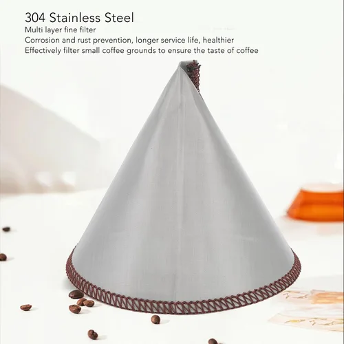 Miniatura 4 de EMUKOEP Filtro de café reutilizable en forma de cono de filtrado fino 304 de acero inoxidable sin papel filtro de café de malla (L para 3 a 4 tazas)