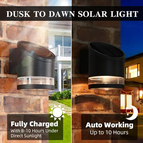 Miniatura 4 de Luz de Pared Solar Al Aire Libre del Atardecer al Amanecer, Aplique de Pared de Aluminio IP54 Impermeable, Luz Decorativa LED Sin Cable para Porche