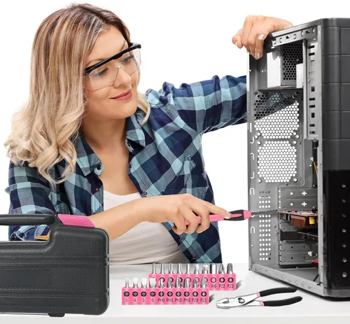 Miniatura 7 de Kit de herramientas para el hogar de 39 piezas multiusos color rosa para mujeres, juego de herramientas pequeño con caja de herramientas, ideal