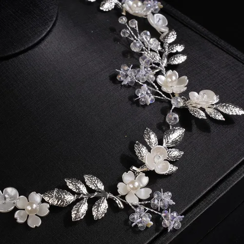 Miniatura 11 de Aimimier Diadema bohemia con hojas de flores y perlas de cristal para mujeres y niñas, 1 recuento (paquete de 1), Metal Cristal