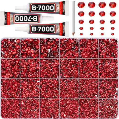 Miniatura 15 de Pegamento para Gemas b7000 con 7500 Piezas de Diamantes de Imitación Rojos para Manualidades, Ropa, Tela, Cristales de Parte Plana para Zapatos