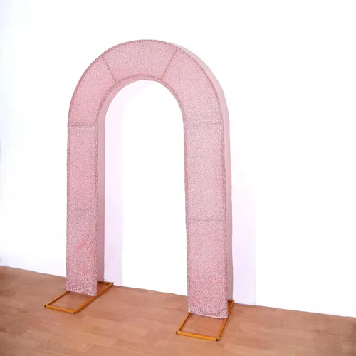 Miniatura 4 de Efavormart - Cubierta de telón de fondo de arco abierto de 7 pies, color oro rosa brillante, de elastano, con doble cara en forma de U, para arco