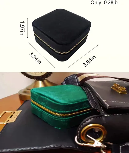 Miniatura 3 de ilycase Joyero de terciopelo, organizador de joyas de viaje, organizador de aretes con espejo, estuche de viaje para joyas, joyero de viaje (negro)