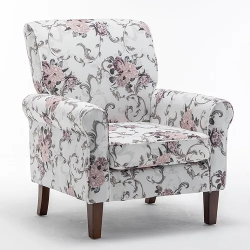 Miniatura 15 de Container Furniture Direct Sillón clásico con marco de madera de abedul y cómodos reposabrazos enrollados, sillones para sala de estar, dormitorio