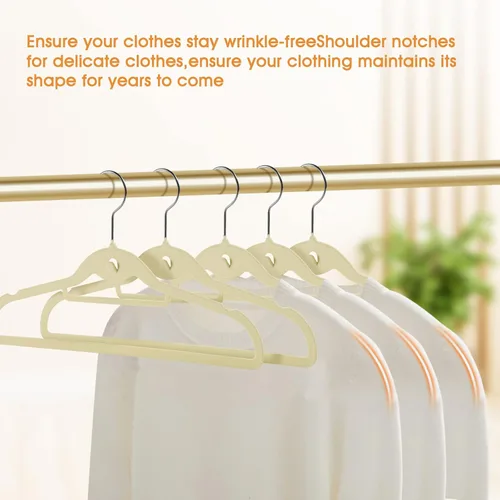 Miniatura 5 de Perchas de terciopelo para ropa, delgadas, apilables, antideslizantes, color beige, para ahorrar espacio, perchas resistentes para adultos