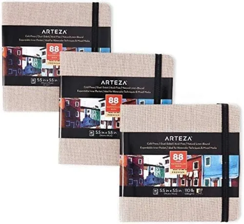 Miniatura 2 de ARTEZA Cuaderno de bocetos de acuarela, paquete de 3, 88 páginas cada una, 5.5 x 5.5 pulgadas, tapa dura gris, papel de 110 libras