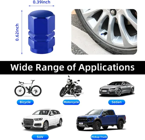 Miniatura 2 de Kewucn 8 PCS Tapas para Vástago de Válvula de Neumático de Automóvil, Cubiertas de Aleación de Aluminio con Anillo de Goma, Resistentes a la Azul