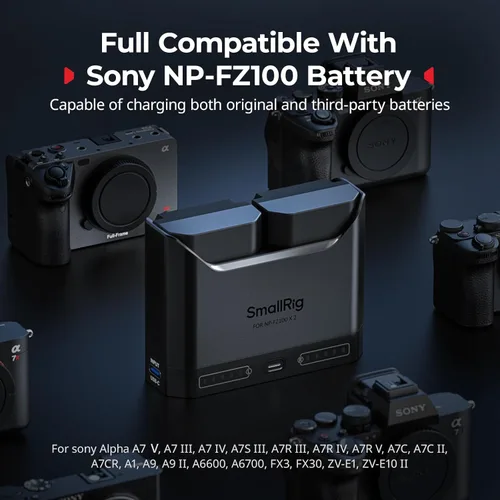 Miniatura 5 de SMALLRIG NP-FZ100 - Juego de baterías para cámara Sony, cargador de cámara de doble ranura de 22.5 W con baterías de 1940 mAh, compatible con Sony