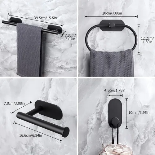 Miniatura 6 de JiGiU Toallero autoadhesivo para baño, incluye toallero de baño de 16 pulgadas, soporte para papel higiénico, anillo de toalla y 3 paquetes