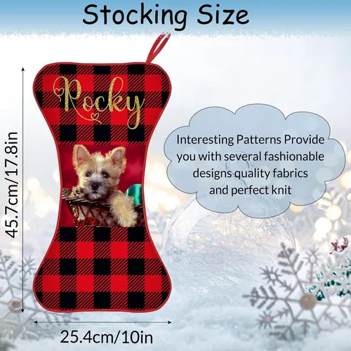 Miniatura 3 de Calcetines de Navidad personalizados con foto de nombre, medias personalizadas en forma de hueso para perros, gatos, mascotas, medias de Navidad