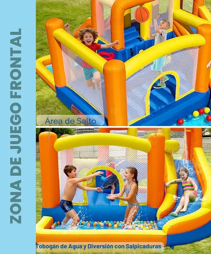 Miniatura 4 de HuaKastro Casa de rebote de agua extra grande de doble zona, lados delanteros y traseros con 2 toboganes largos separados, 2 piscinas de agua, 2