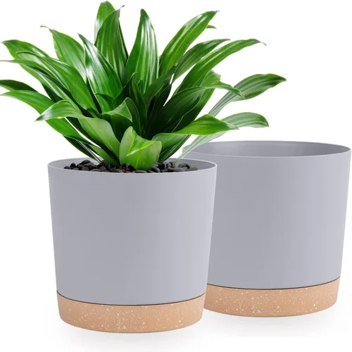 Miniatura 31 de QCQHDU Maceta de 8 pulgadas, paquete de 2 macetas para plantas de interior con agujeros de drenaje y platillo, macetas para exteriores, decoración