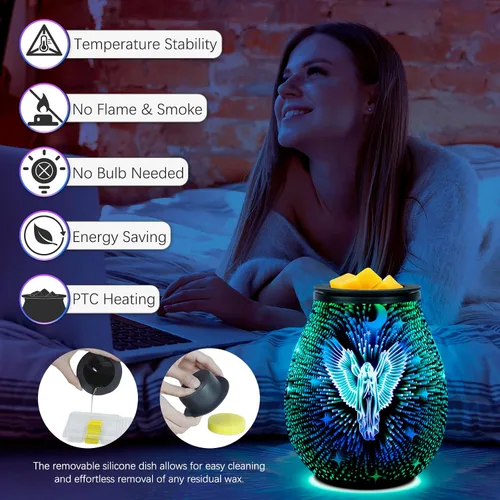 Miniatura 2 de Calentador de cera para cera perfumada, derretidor de cera de vidrio para fragancia del hogar con bandeja extraíble, calentador de aceite esencial