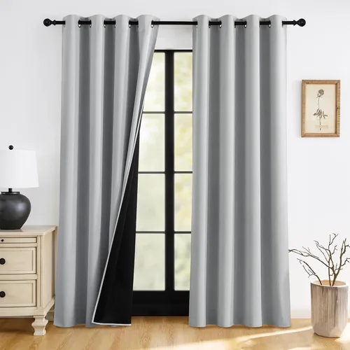 Miniatura 14 de RYB HOME Cortinas opacas grises de 63 pulgadas de largo para dormitorio, cortinas de ventana 100% opacas con aislamiento térmico y reducción