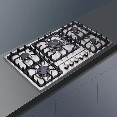 Miniatura 6 de Cocina de gas de 34 pulgadas de acero inoxidable incorporada de 5 quemadores, estufa de gas LPG/NG convertible, cocina de gas de doble combustible